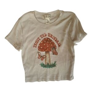 Cut & Paste Cream Crop Top with Mushroom Design